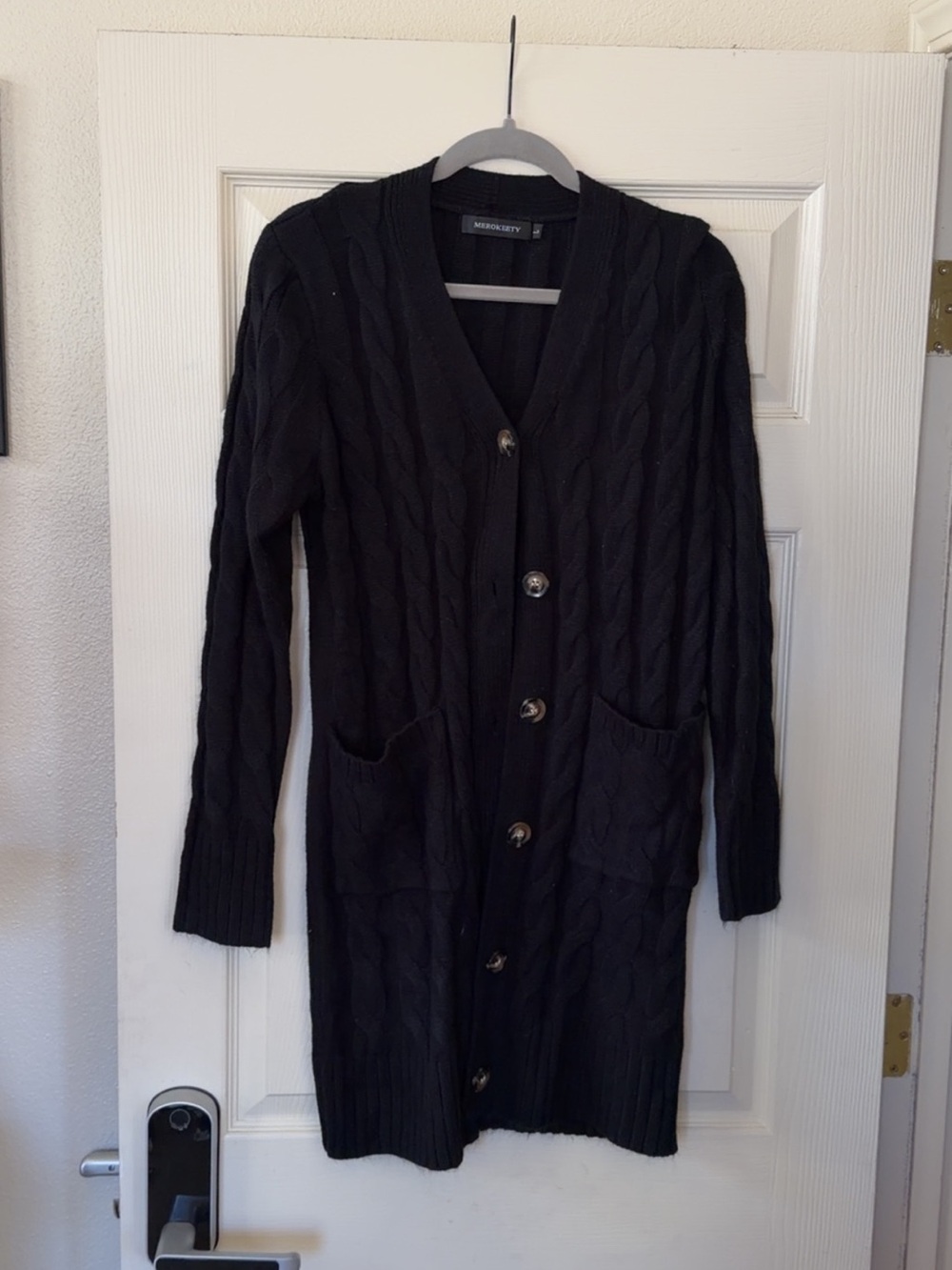 Cable-Knit Long Cardigan in Black